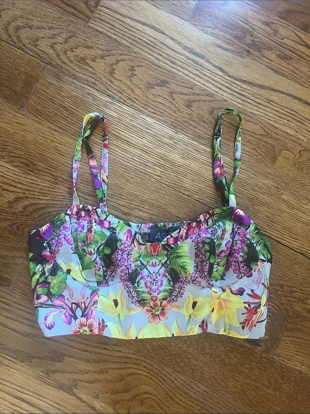 Astr Tropical Floral Bralette crop top in Yellow, Green & Purple